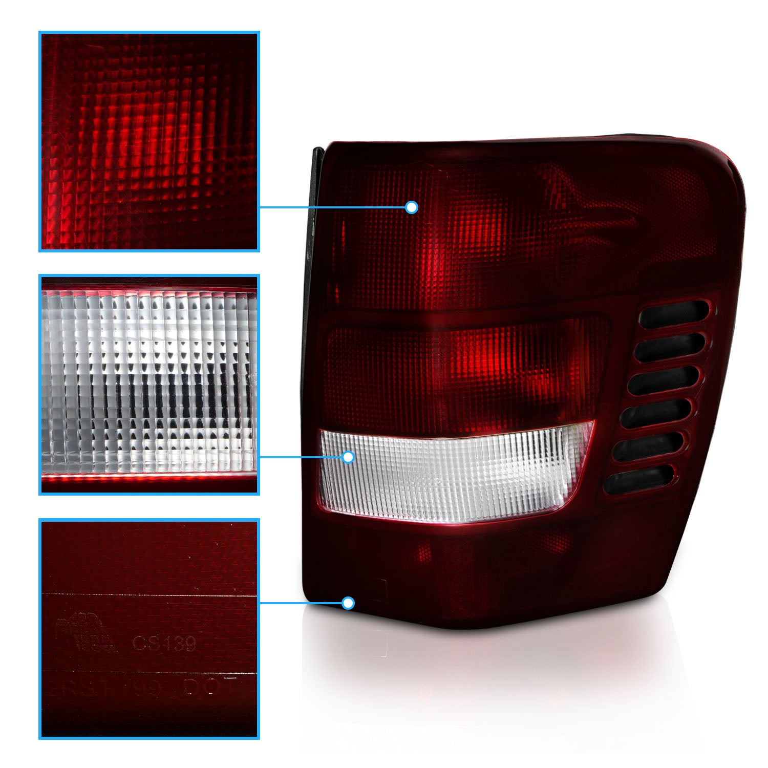 JEEP GRAND CHEROKEE 99-03 TAIL LIGHTS DARK RED (OE STYLE)