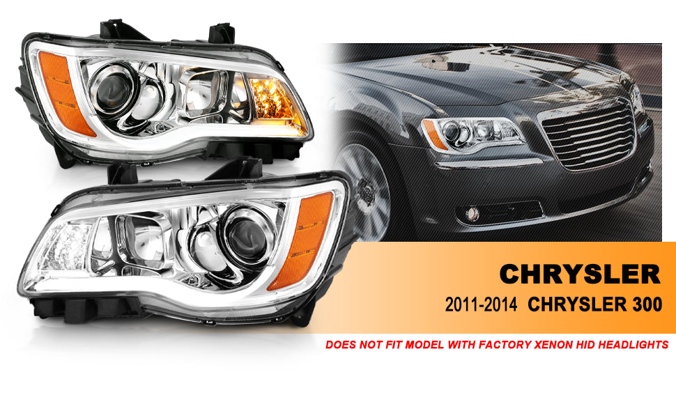 CHRYSLER 300 11-UP PROJECTOR LIGHT BAR STYLE HEADLIGHTS CHROME CLEAR G2 AMBER