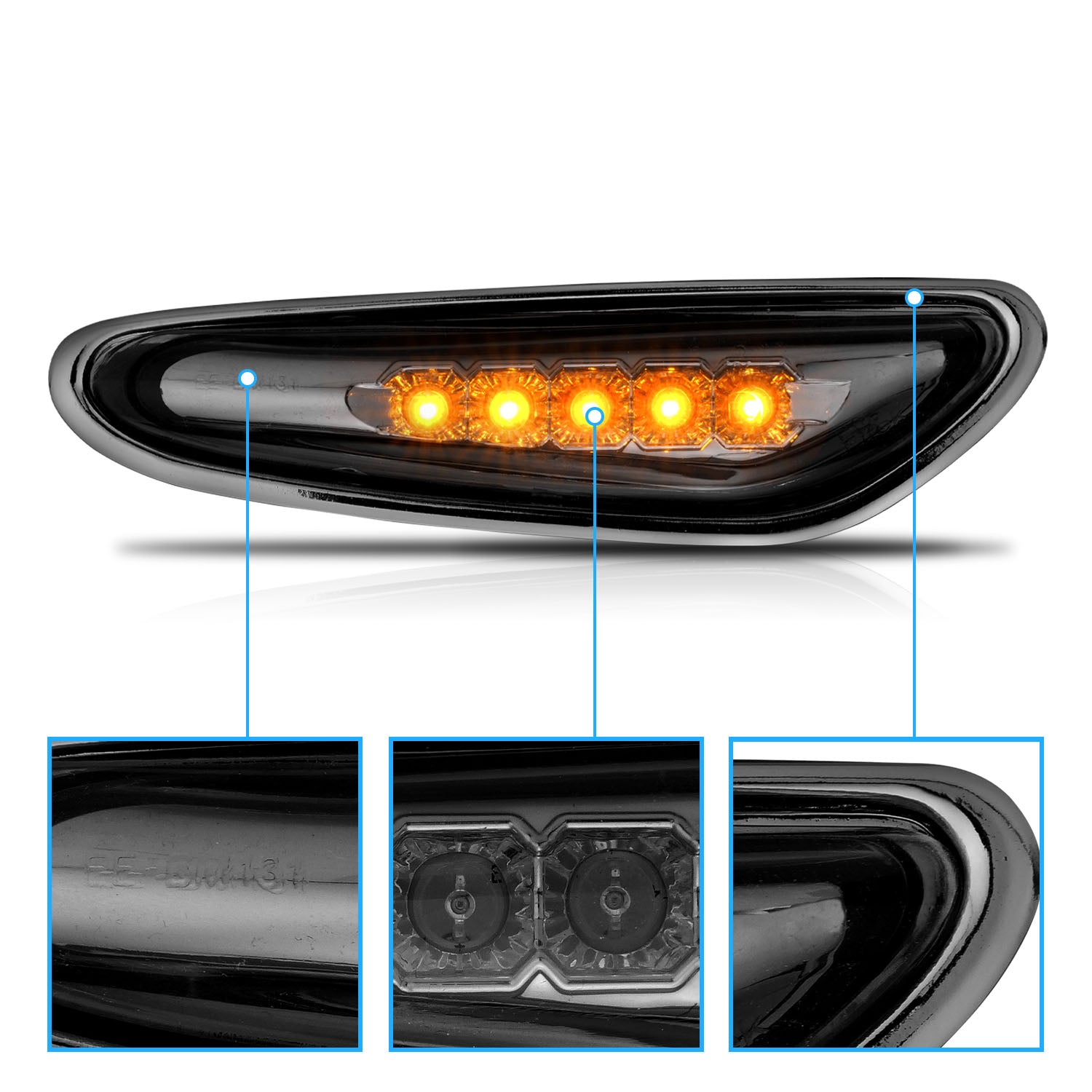 BMW 3 SERIES E36 92-98/E46 99-05/E34 89-96/E39 97-03/E60 04-10/X3 04-09 LED SIDE MARKERS SMOKE