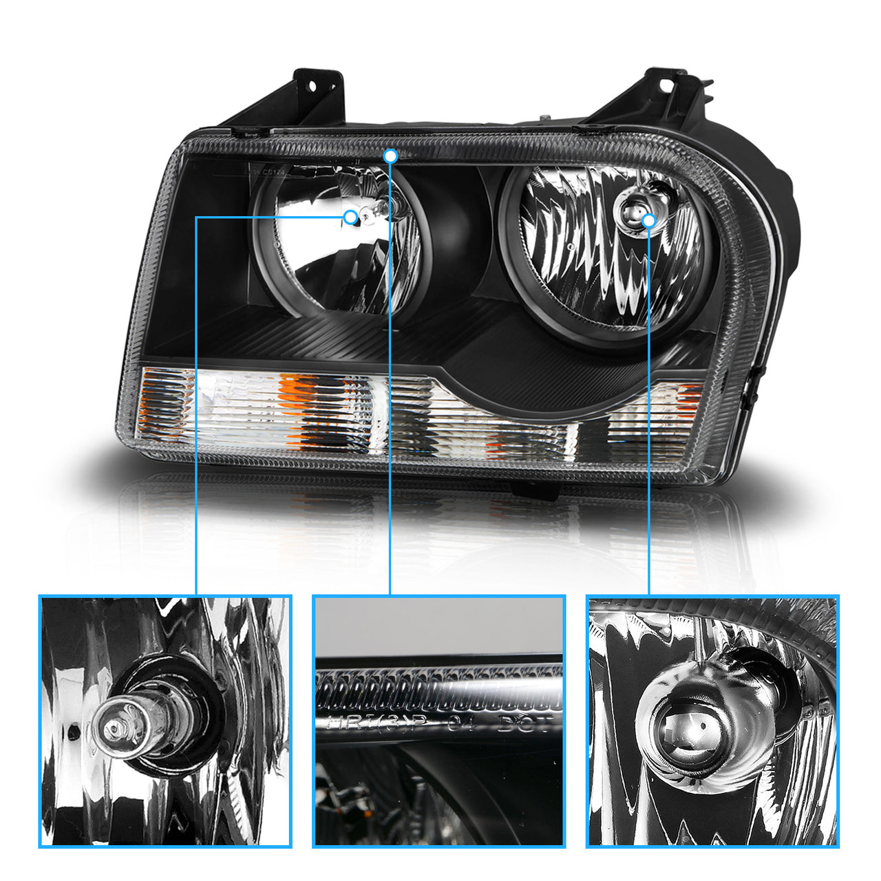 CHRYSLER 300 05-UP CRYSTAL HEADLIGHTS BLACK