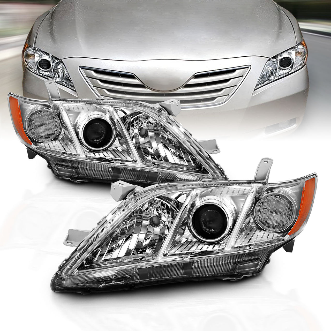 TOYOTA CAMRY 07-09 HEADLIGHTS CHROME AMBER (OE REPLACEMENT)