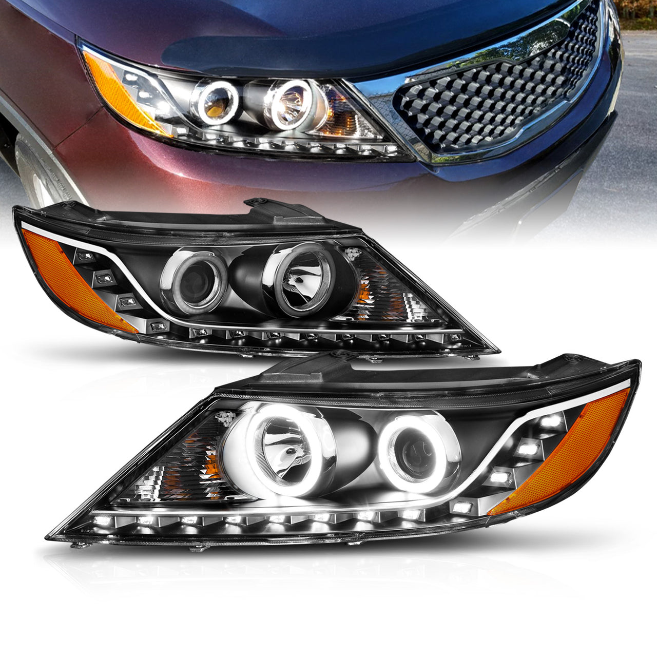 KIA SORENTO 2011 PROJECTOR HEADLIGHTS HALO BLACK CLEAR AMBER (RX HALO)