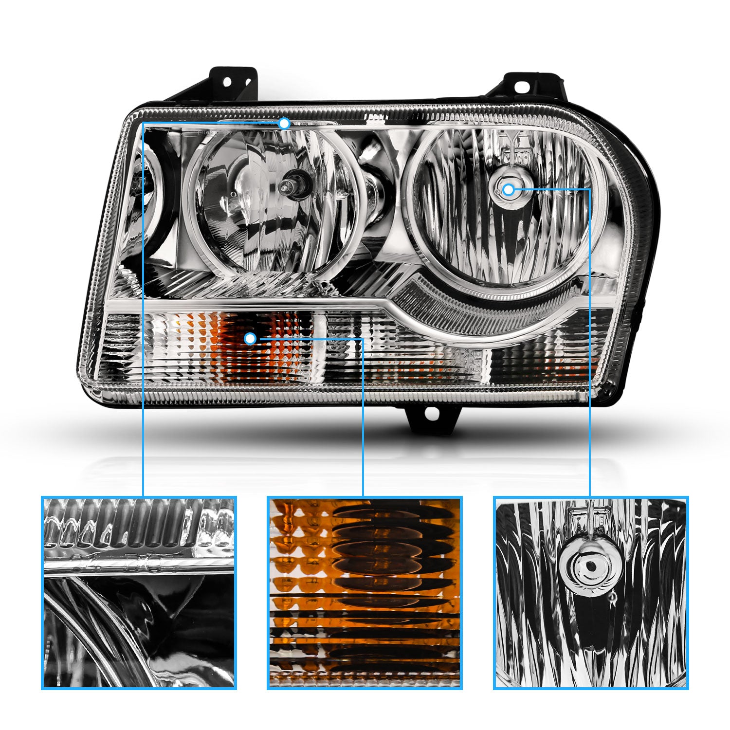 CHRYSLER 300 05-UP CRYSTAL HEADLIGHTS CHROME AMBER