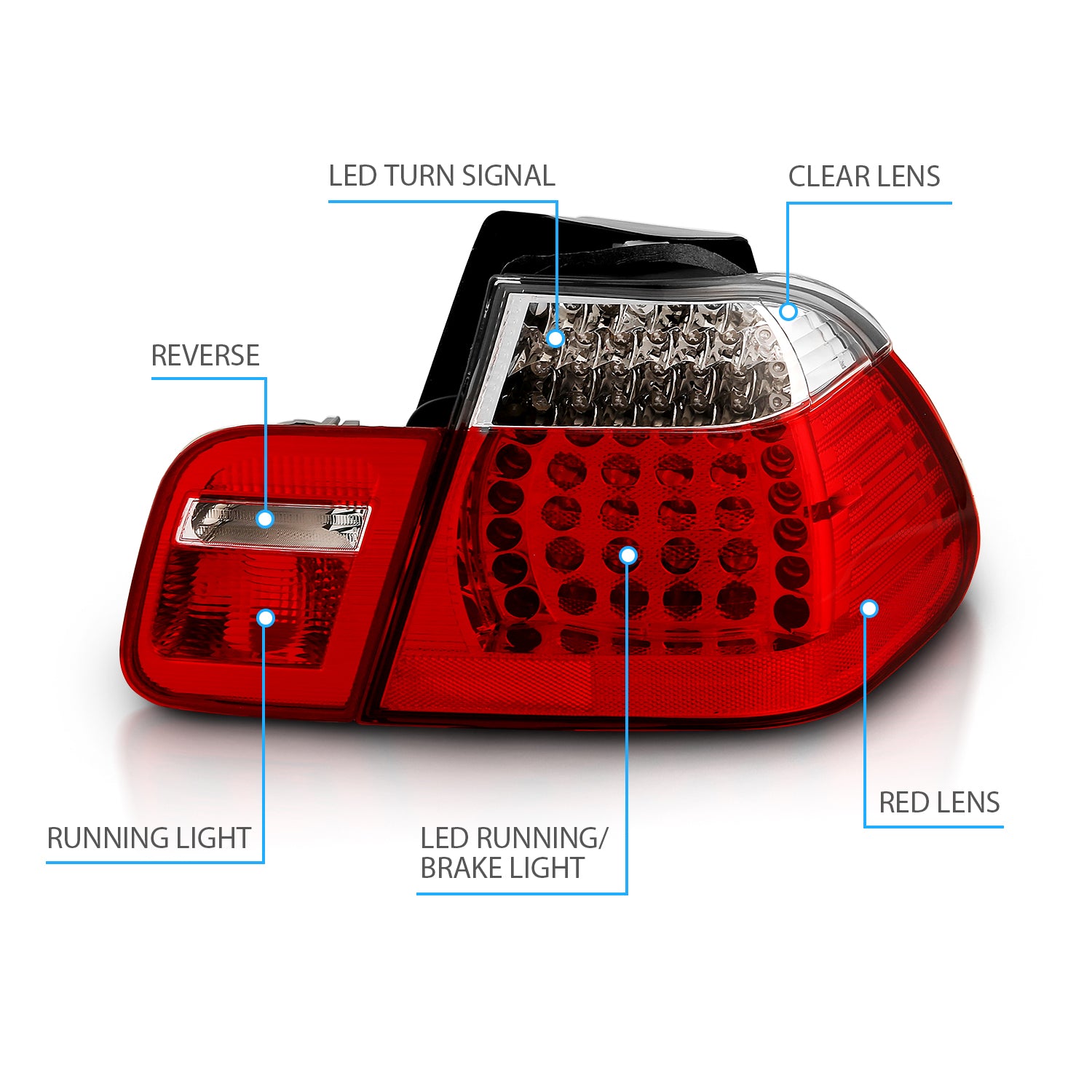 BMW 3 SERIES E46 99-01 4DR LED TAIL LIGHTS RED/CLEAR 4PCS