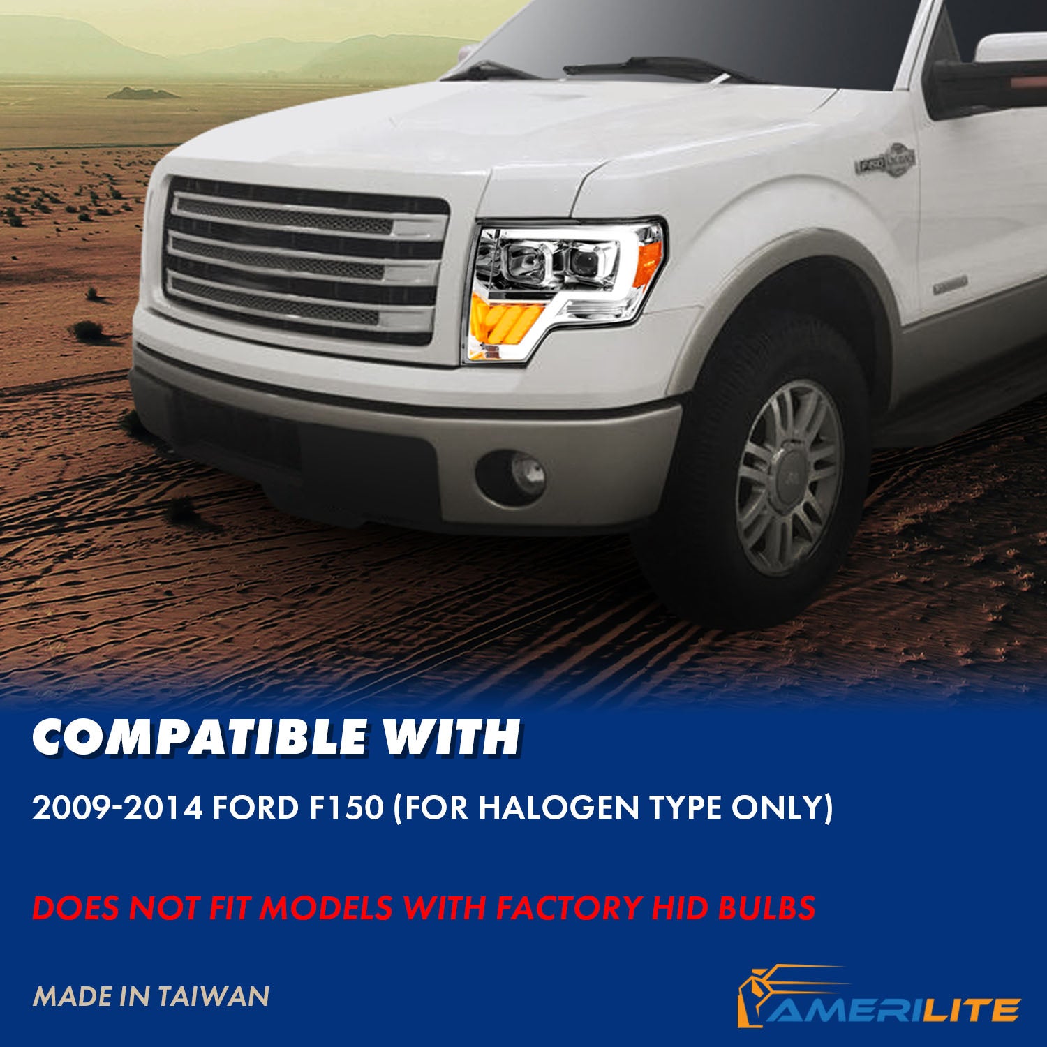 FORD F-150 09-13 PROJECTOR LIGHT BAR STYLE HEADLIGHTS G4 CHROME AMBER