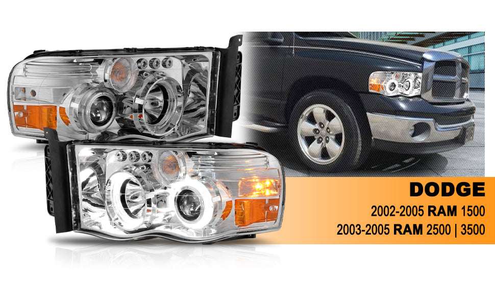 DODGE RAM 1500 02-05 - 2500/3500 03-05 PROJECTOR H.L HALO CHROME CLEAR AMBER