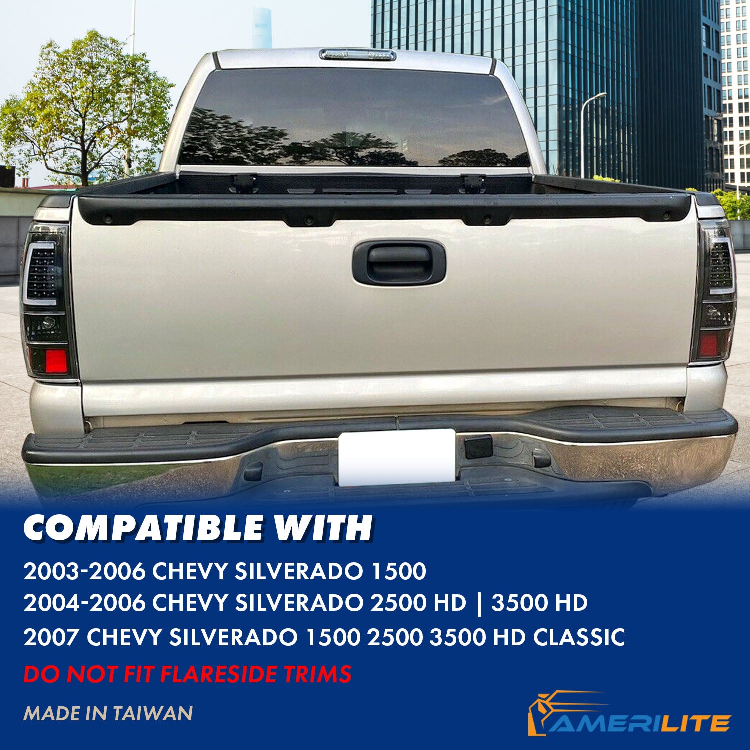 CHEVY SILVERADO 03-07 (1500/2500 SERIES 2003 & 1500/2500/3500 SRW SERIES LED TAIL LIGHTS BLACK HOUSING CLEAR LENS W/ C LIGHT BAR (3 HOLE)