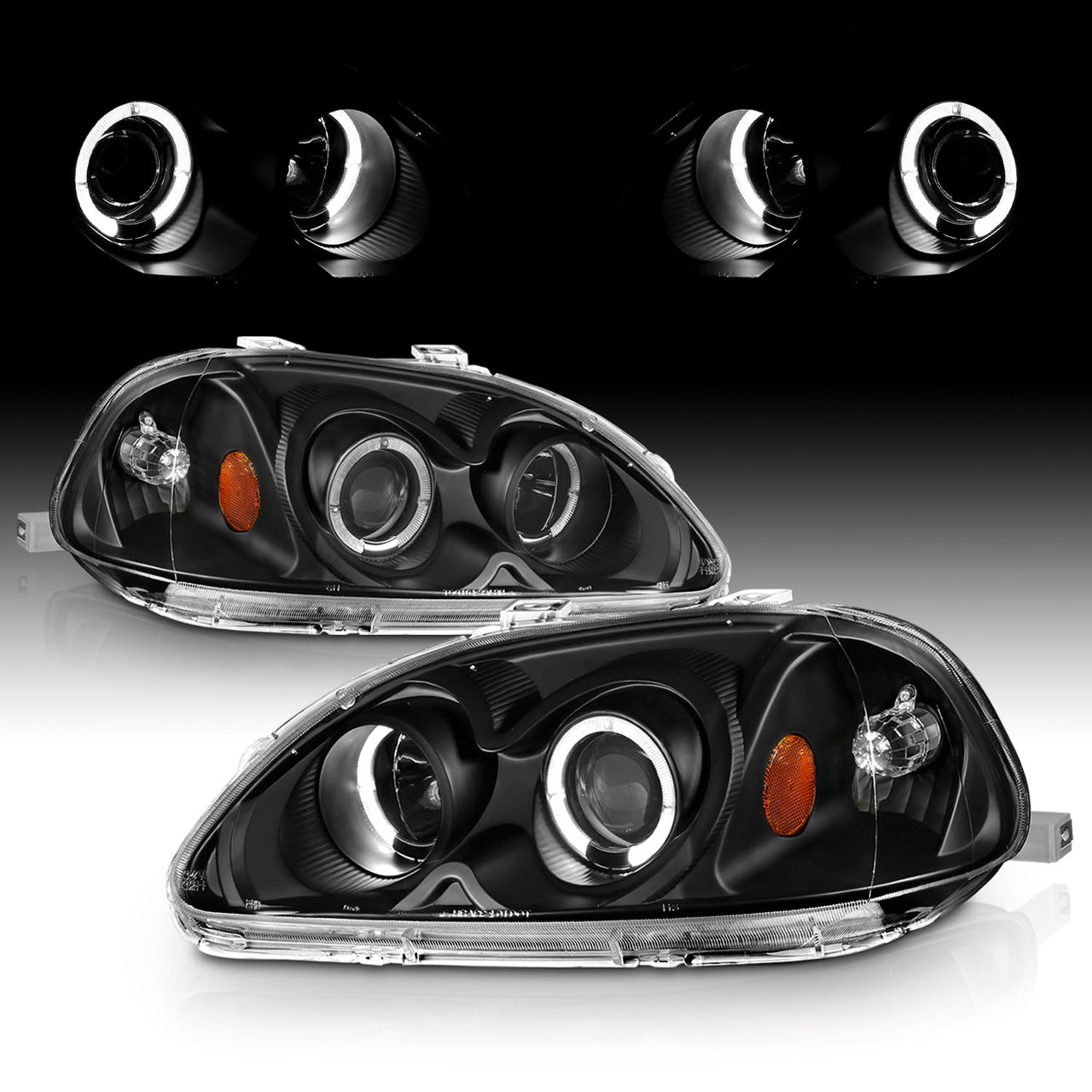 HONDA CIVIC 96-98 PROJECTOR HEADLIGHTS HALO BLACK CLEAR AMBER