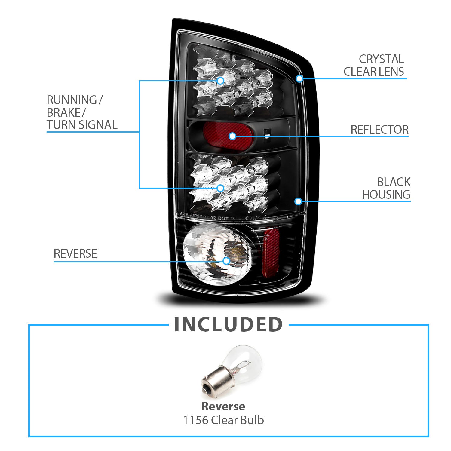 DODGE RAM 02-05 LED TAIL LIGHTS BLACK