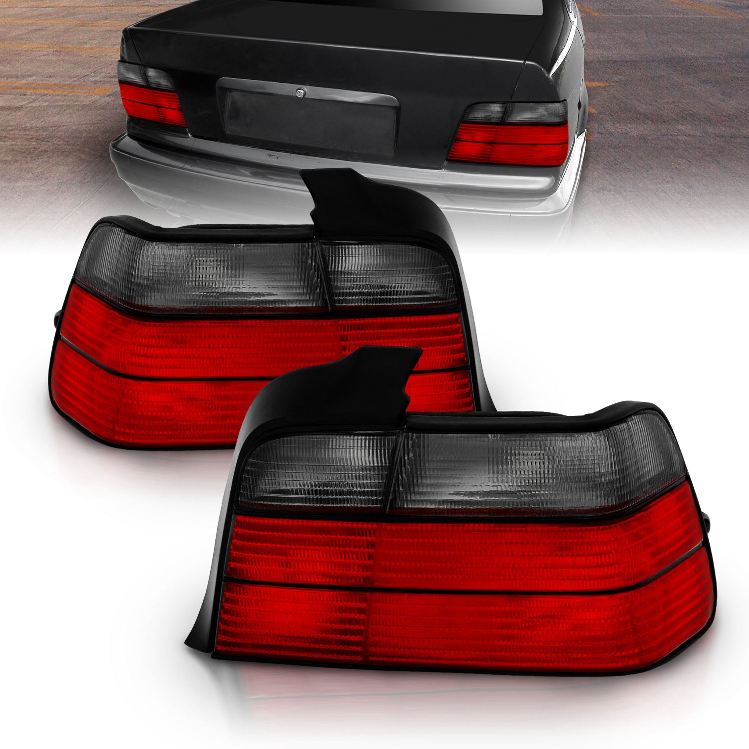 BMW 3 SERIES E36 92-98 4DR TAIL LIGHTS RED/SMOKE