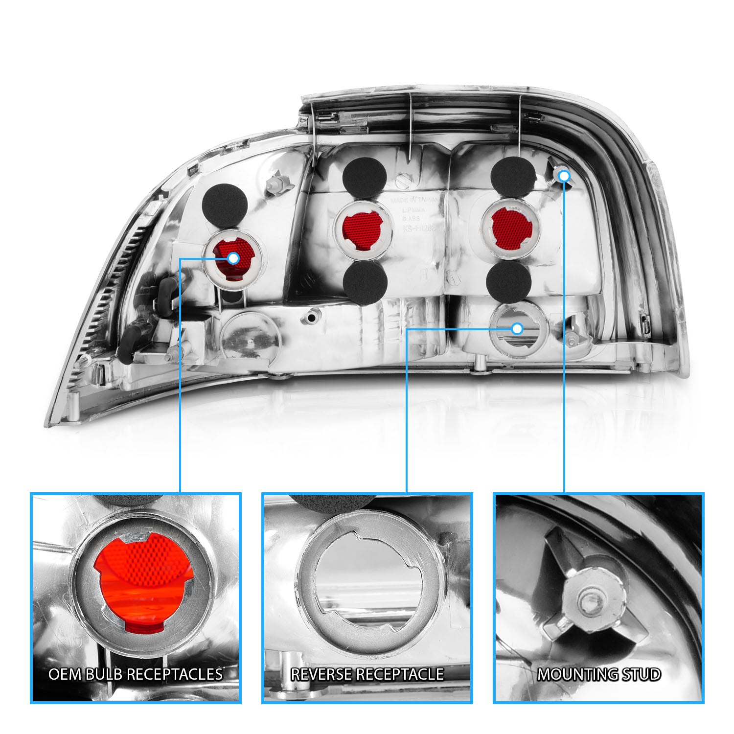 FORD MUSTANG 96-98 TAIL LIGHTS CHROME