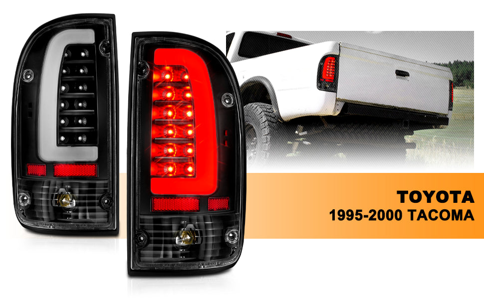 TOYOTA TACOMA 95-00 LED TAIL LIGHTS BLACK HOUSING CLEAR LENS W/ C LIGHT BAR