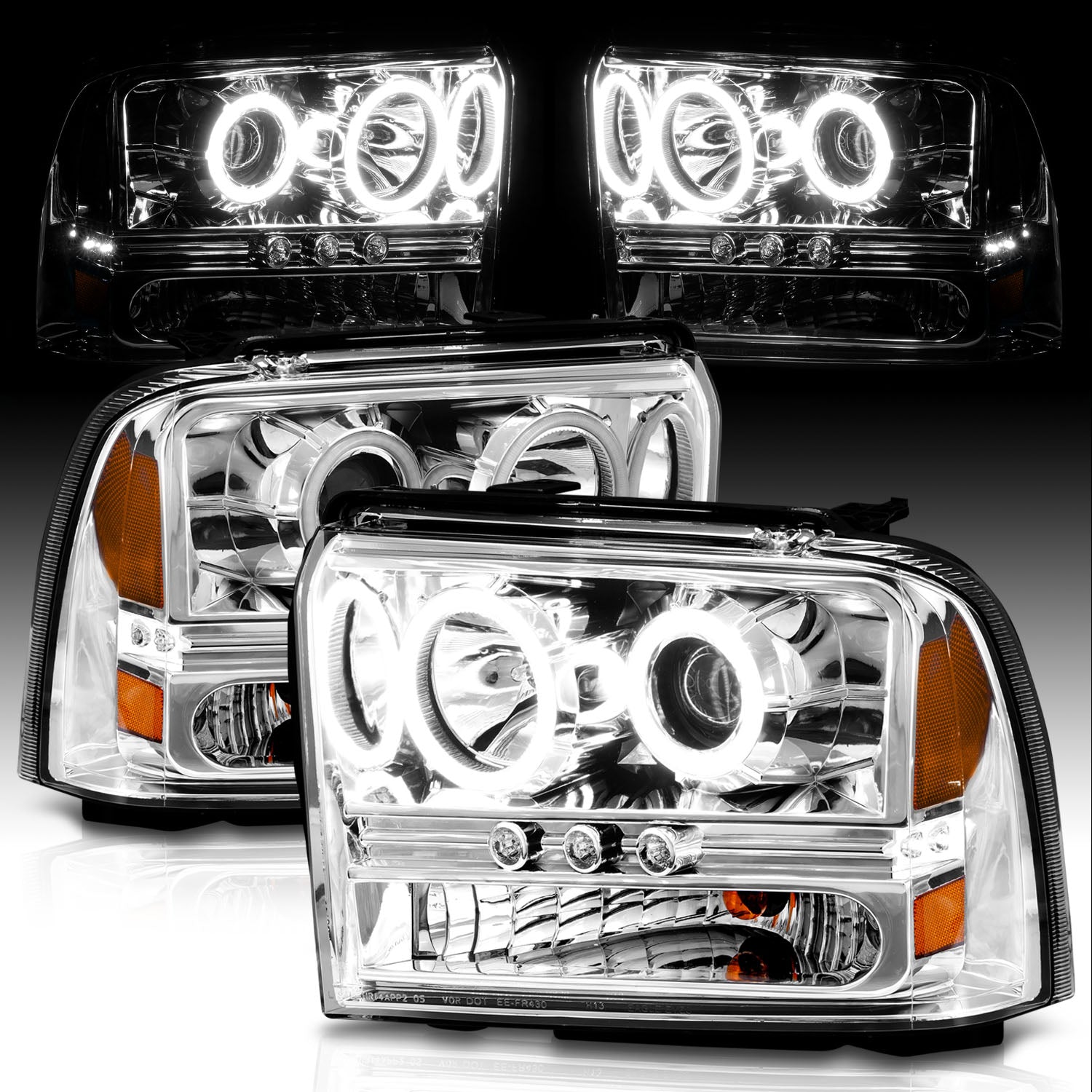 FORD F-250/350/450/550 SUPERDUTY 05-07/EXCURSION 2005 PROJECTOR HEADLIGHTS CHROME CLEAR W/ LED STRIP (SMD LED) 1PC
