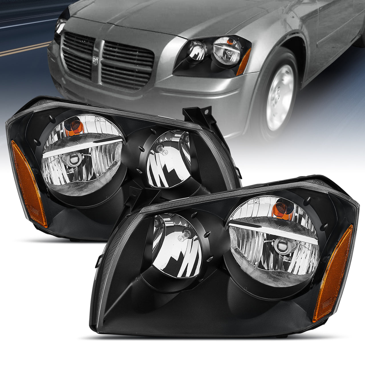 DODGE MAGNUM 05-07 HEADLIGHTS BLACK AMBER