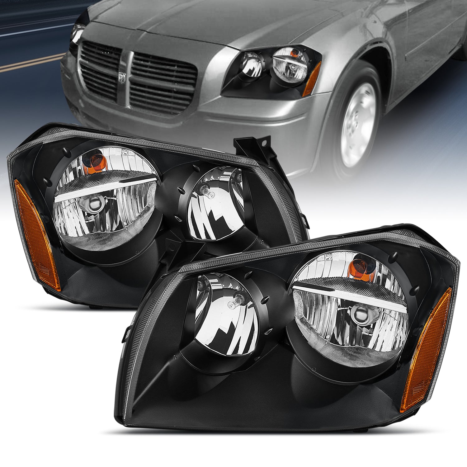 DODGE MAGNUM 05-07 HEADLIGHTS BLACK AMBER