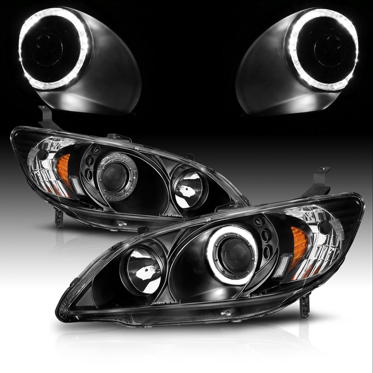 HONDA CIVIC 04-05 2/3/4DR PROJECTOR HEADLIGHTS HALO BLACK CLEAR AMBER