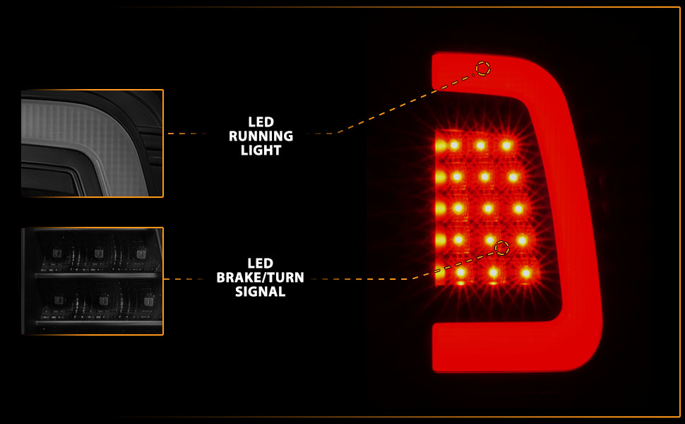 FORD F-250/SUPER DUTY 08-16 LED TAIL LIGHTS BLACK HOUSING SMOKE LENS (W/ C LIGHTS BAR)