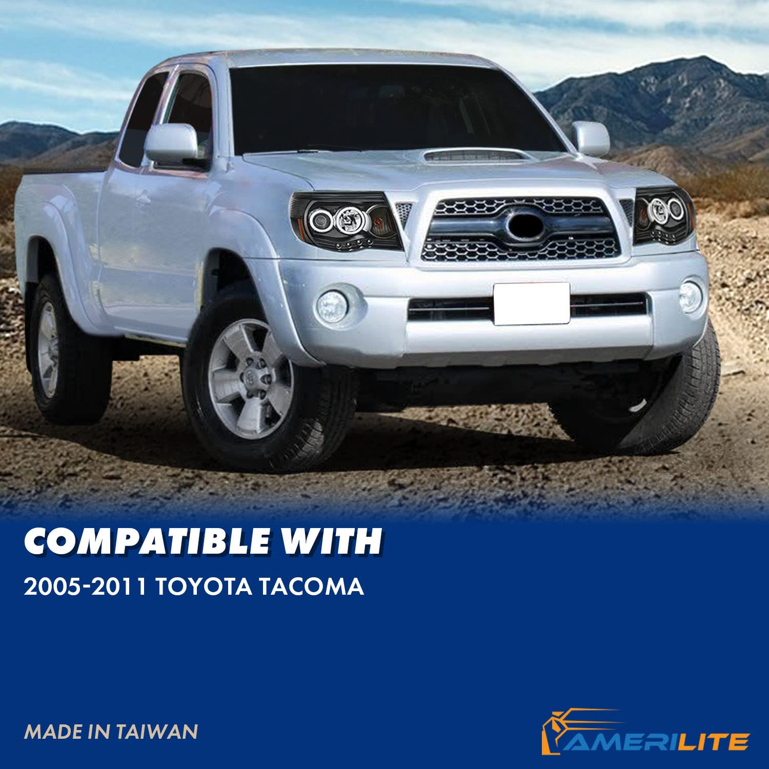 TOYOTA TACOMA 05-11 PROJECTOR HEADLIGHTS W/O CCFL BAR BLACK AMBER (RX HALO)