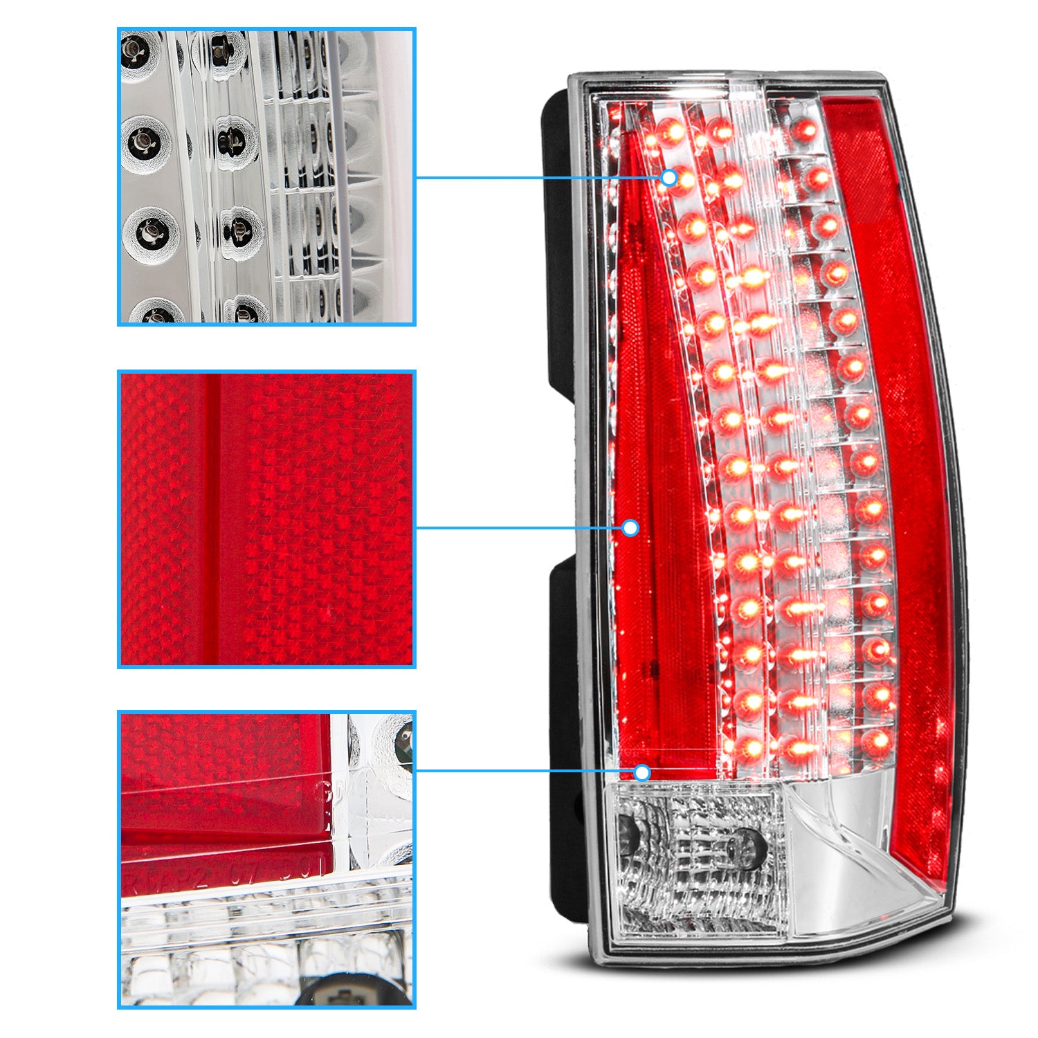 CADILLAC ESCALADE 07-14/HYBRID 09-13 LED TAIL LIGHTS ALL CHROME