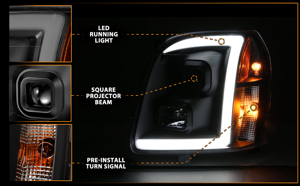 GMC YUKON/YUKON XL/DENALI/XL DENAL 07-10 PRO HEADLIGHTS LIGHT BAR STYLE BLACK AMBER
