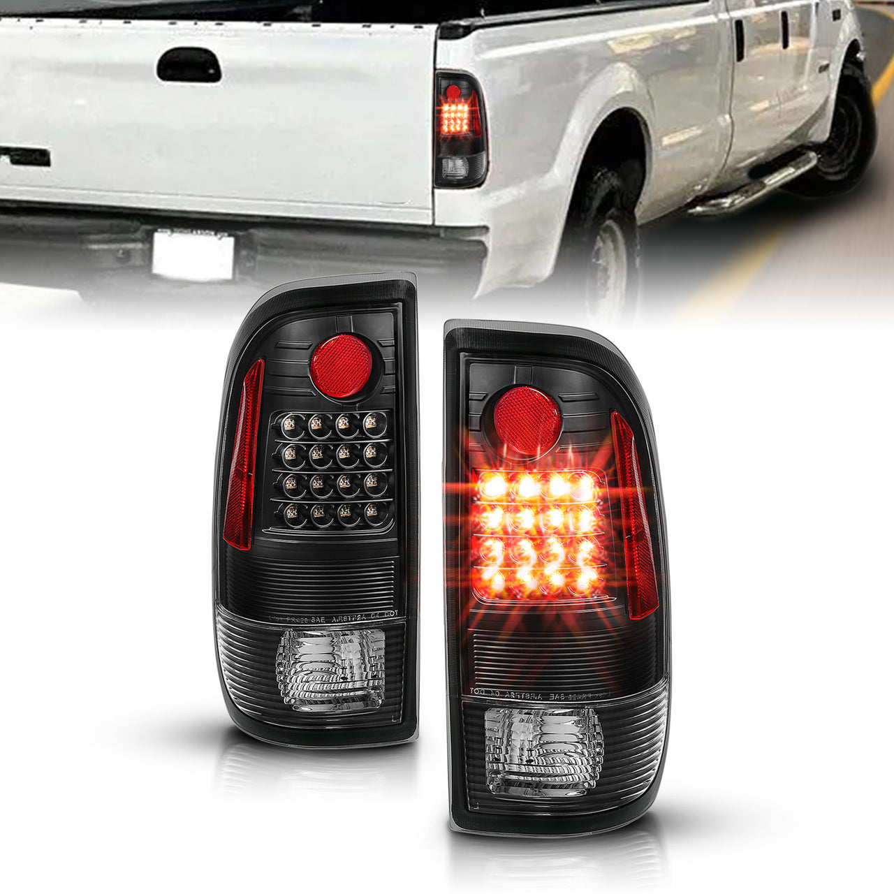 FORD F-150/F250 97-04 STYLESIDE/SUPER DUTY 99-07 LED TAILLIGHTS  BLACK HOUSING CLEAR LENS  REFLECTOR