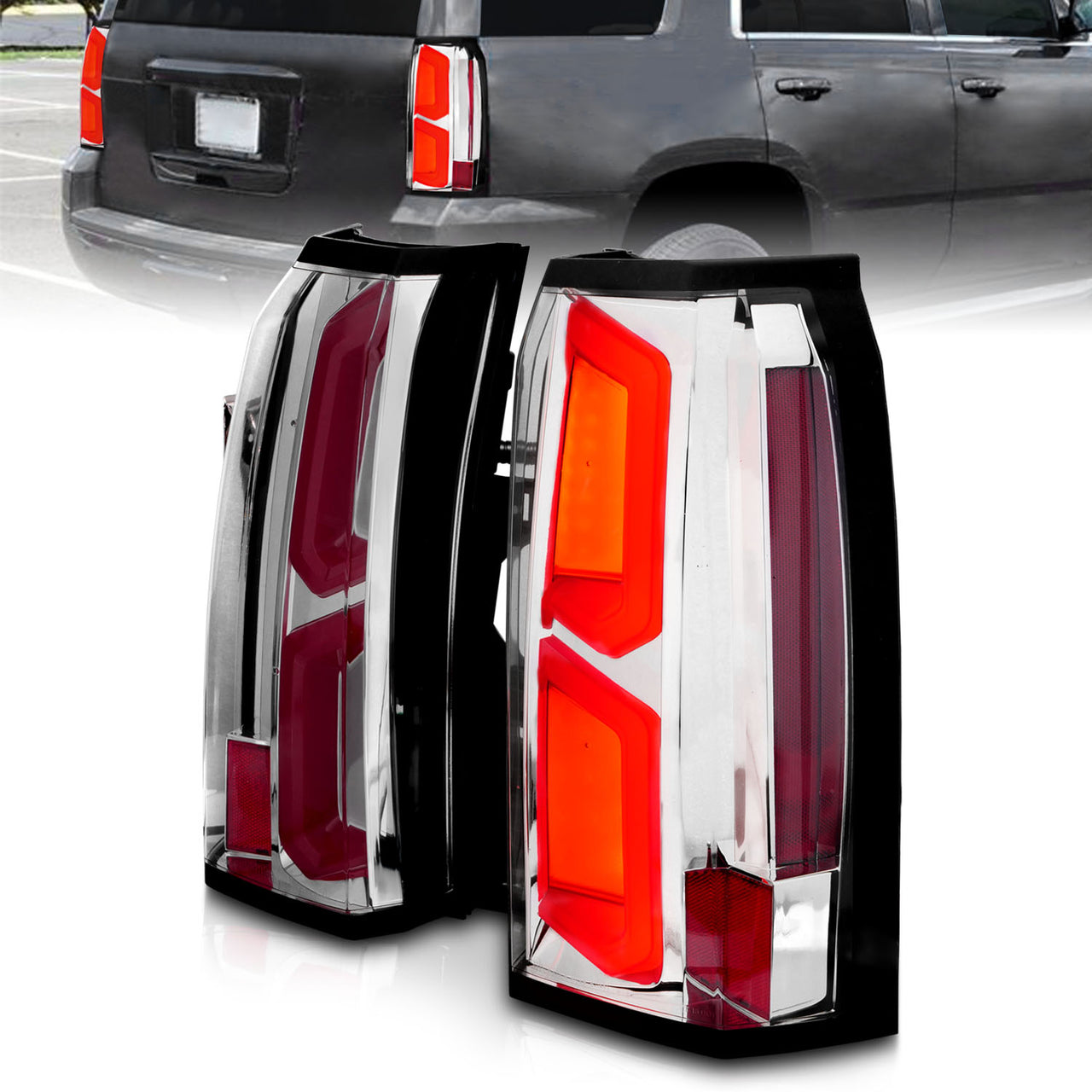 CHEVY TAHOE/SUBURBAN 15-17 LED TAIL LIGHTS ALL CHROME W/ C-LIGHT BAR