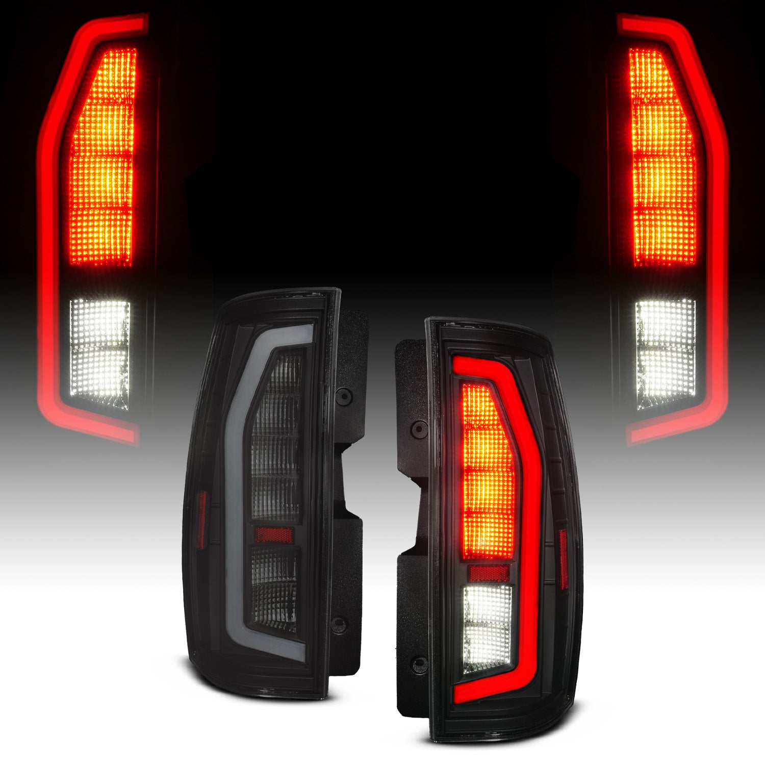 CHEVY TAHOE/SUBURBAN / GMC YUKON/YUKON XL 07-14 LED TAIL LIGHTS BLACK HOUSING SMOKE LENS W/ C LIGHT BAR G2