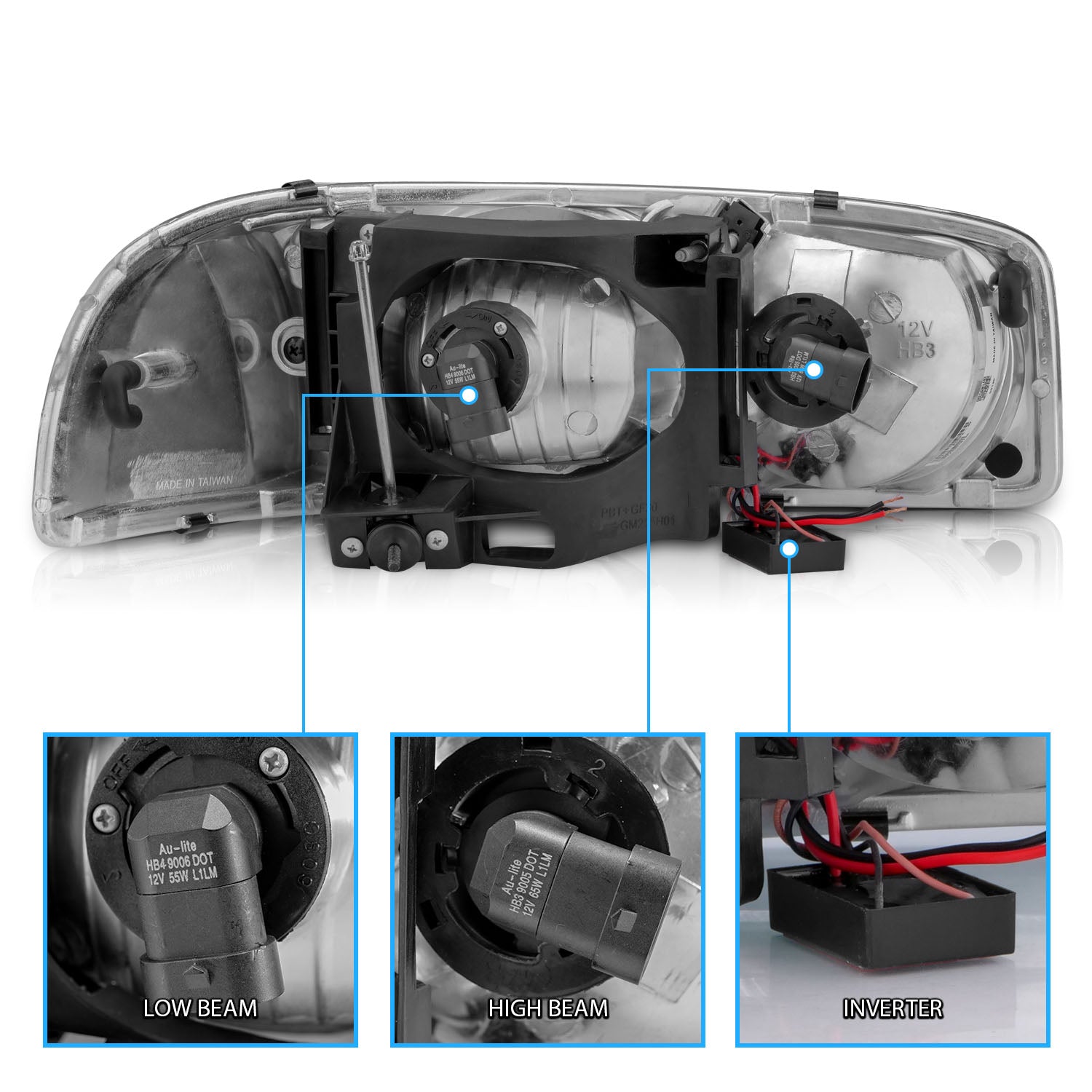 GMC SIERRA/SIERRA DENALI 99-07/SIERRA CLASSIC 2007/ YUKON/YUKON XL/YUKON DENALI 00-06 HEADLIGHTS  CHROME AMBER  (W/ C LIGHT BAR)