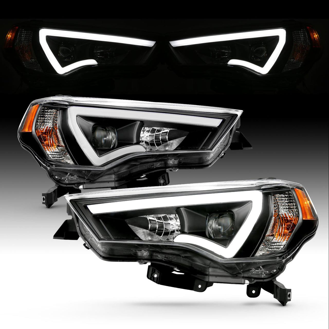 TOYOTA 4 RUNNER 14-23 PROJECTOR LIGHT BAR STYLE HEADLIGHTS BLACK CLEAR AMBER