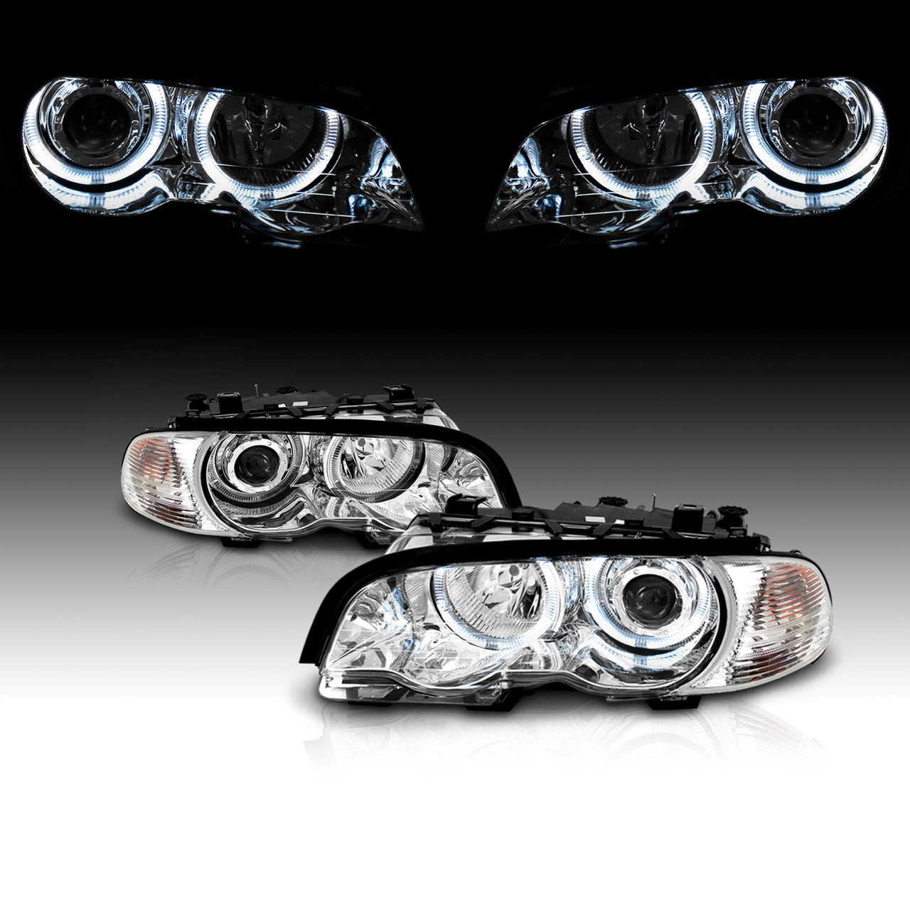 BMW 3 SERIES E46 (M3) 99-01 2DR PROJECTOR HEADLIGHTS W/ CORNER LIGHTS HALO CHROME CLEAR