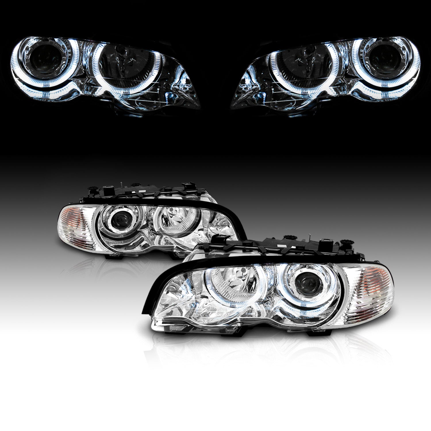 BMW 3 SERIES E46 (M3) 99-01 2DR PROJECTOR HEADLIGHTS W/ CORNER LIGHTS HALO CHROME CLEAR