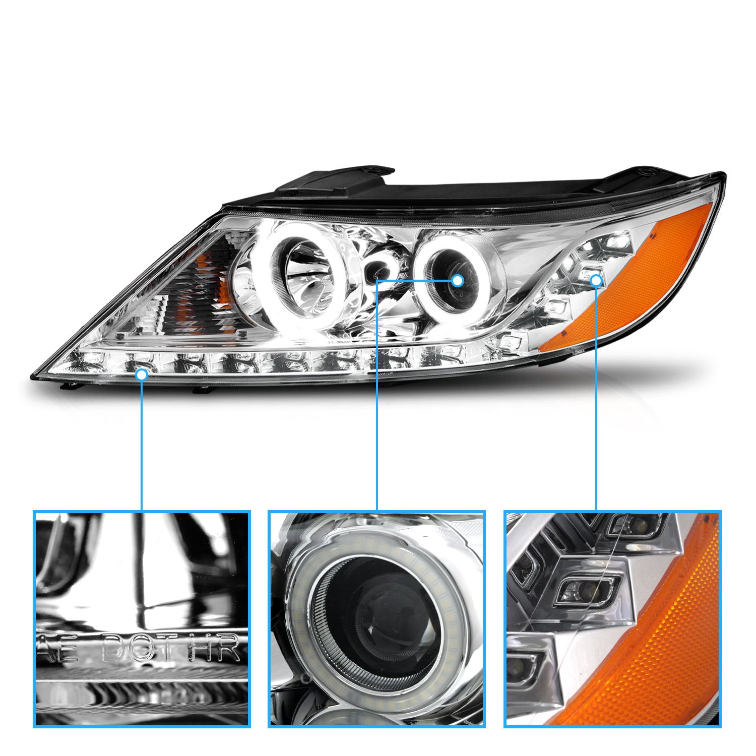 KIA SORENTO 2011 PROJECTOR HEADLIGHTS HALO CHROME CLEAR AMBER (RX HALO)