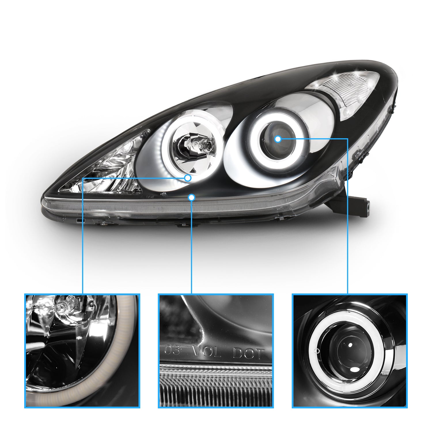 LEXUS ES 300/330 02-04 PROJECTOR HEADLIGHTS HALO BLACK CLEAR (RX HALO)