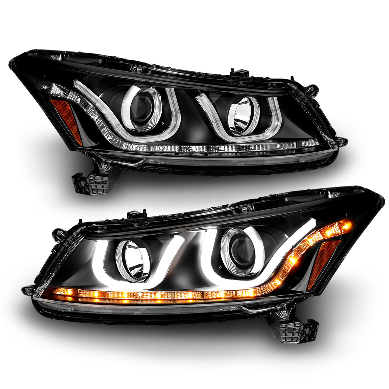 HONDA ACCORD 08-12 4DR PROJECTOR BAR STYLE HEADLIGHTS BLACK CLEAR AMBER
