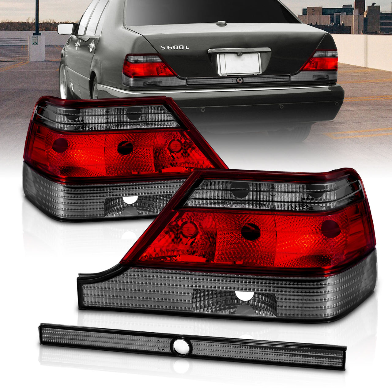 MBZ S CLASS W140 97-99 TAIL LIGHTS RED/SMOKE LENS