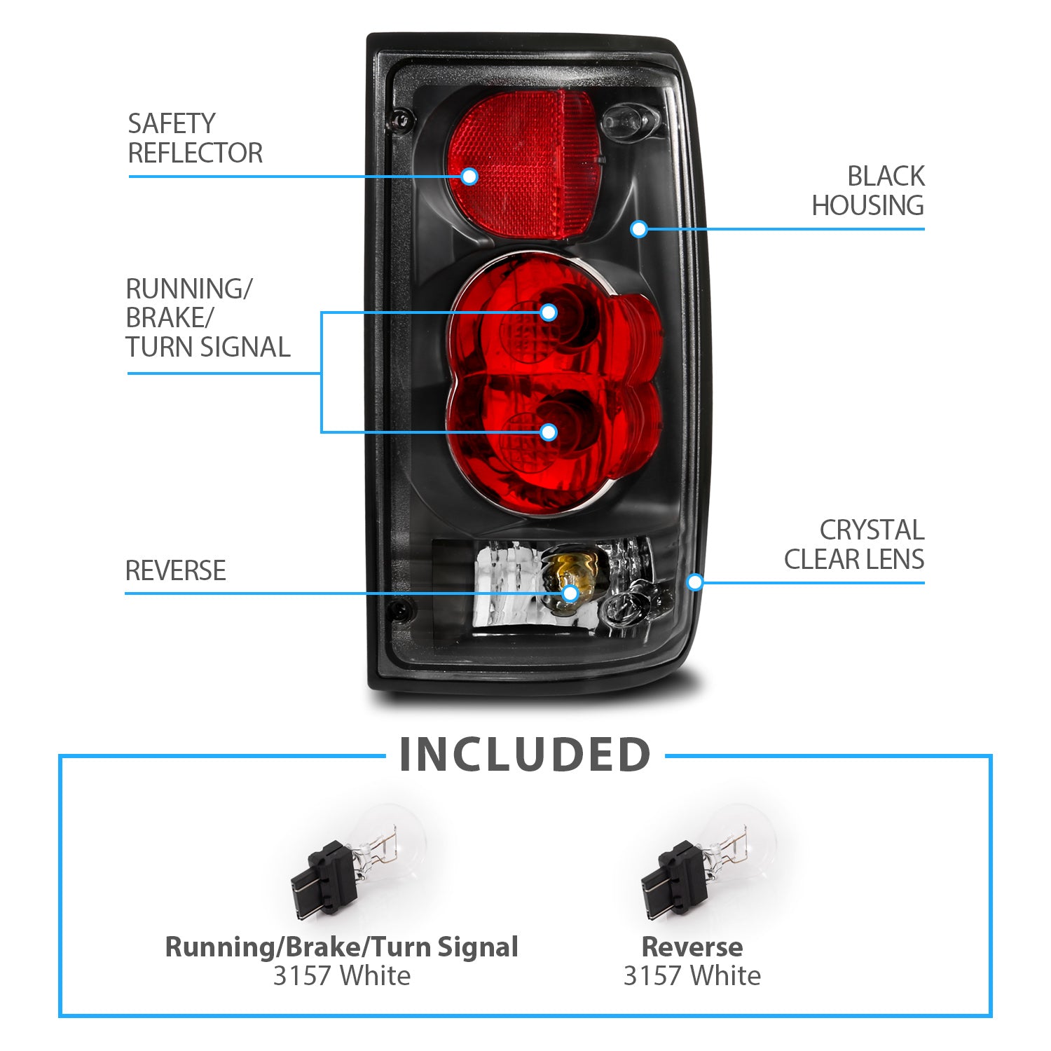 TOYOTA PICKUP 89-95 TAIL LIGHTS G2 BLACK