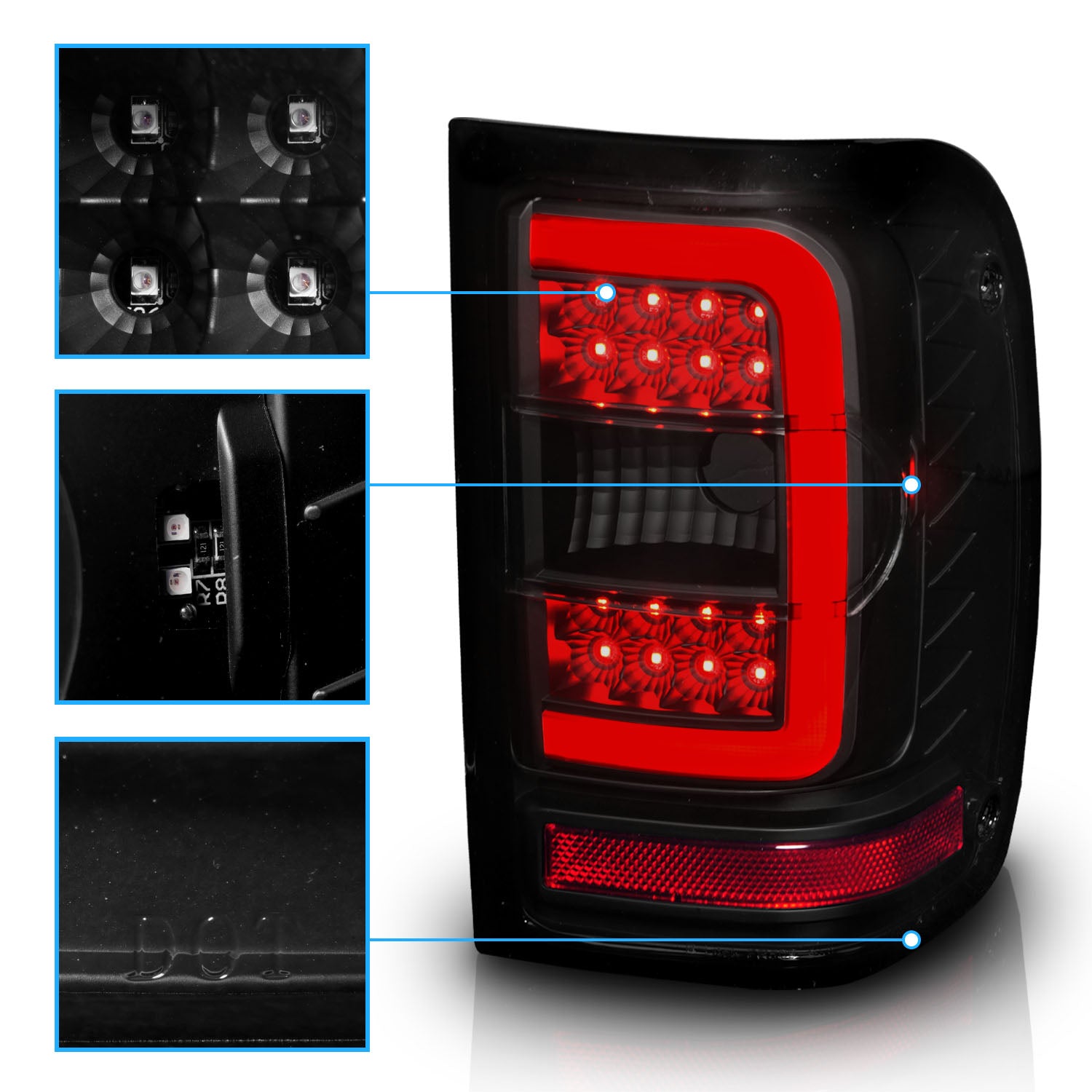 FORD RANGER 01-11 TAIL LIGHTS BLACK HOUSING SMOKE LENS W/C LIGHT BAR