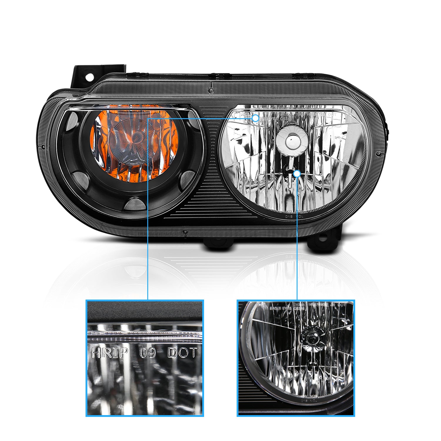 DODGE CHALLENGER 08-14 HEADLIGHTS BLACK AMBER