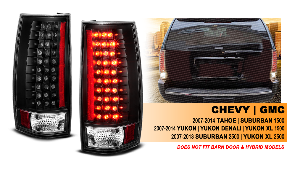 CHEVY TAHOE/SUBURBAN 07-UP LED G4 TAIL LIGHTS BLACK (ESCALADE LOOK)
