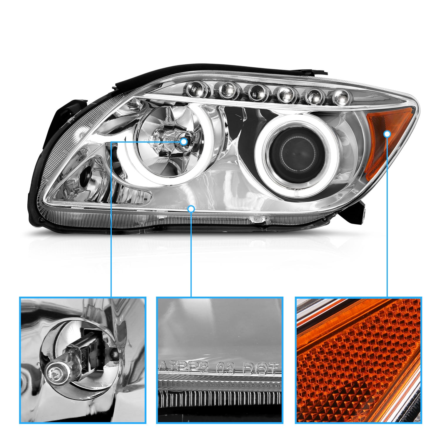 SCION TC 05-10 PROJECTOR HEADLIGHTS HALO CHROME CLEAR AMBER (RX HALO)
