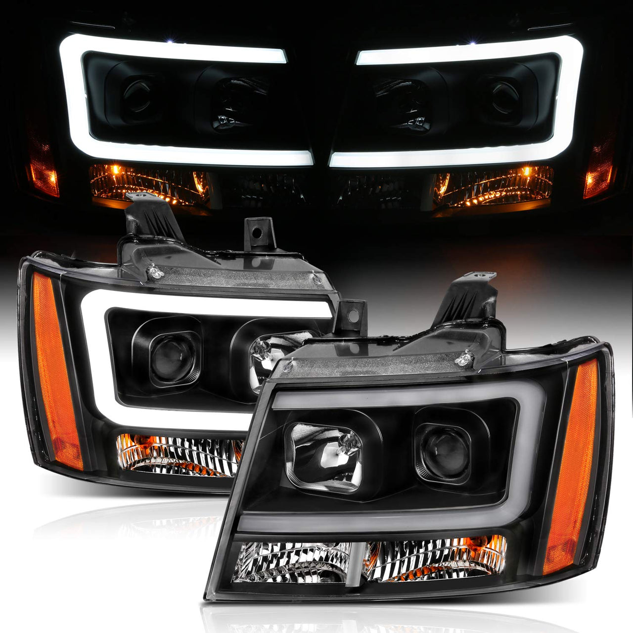 CHEVY TAHOE/SUBURBAN/AVALANCHE 07 PROJECTOR HEADLIGHTS G2 BLACK CLEAR AMBER
