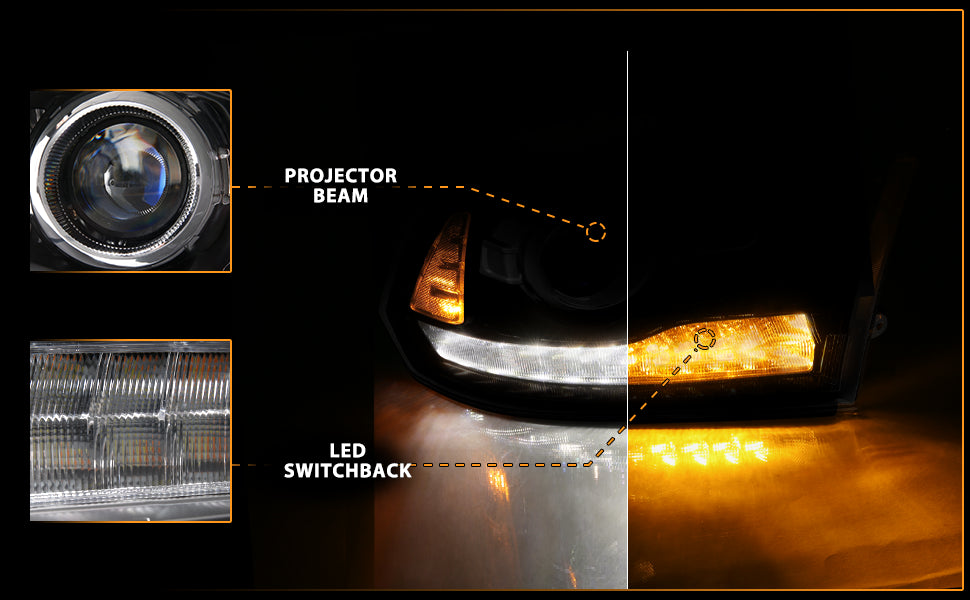 DODGE RAM 09-18 PROJECTOR PLANK STYLE SWITCHBACK H.L BLACK AMBER (OE STYLE) (MIST BLACK) (ALL MODEL)