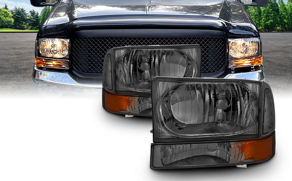FORD EXCURSION 00-04/SUPER DUTY 99-04 HEADLIGHTS W/ CORNER LGHTS SMOKE AMBER
