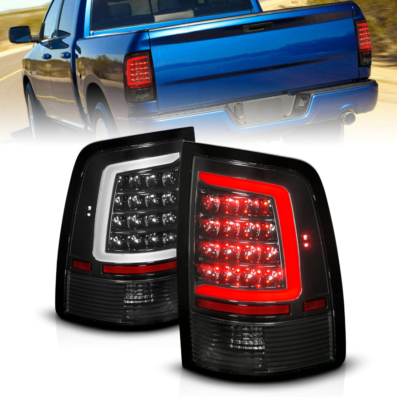DODGE RAM 1500 09-20 LED TAIL LIGHTS BLACK HOUSING CLEAR LENS (W/ SEQUENTIAL ) (HALOGEN MODEL)