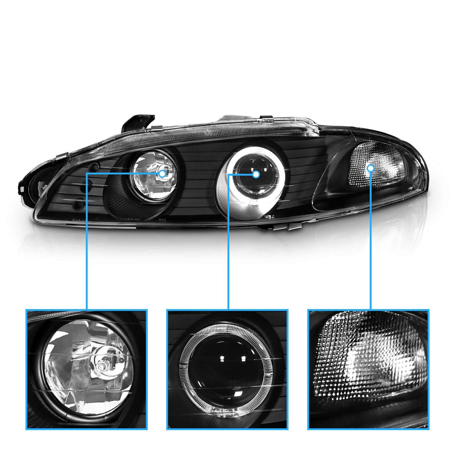 MITSUBISHI ECLIPSE 97-99 PROJECTOR HEADLIGHTS G2 1 HALO BLACK CLEAR