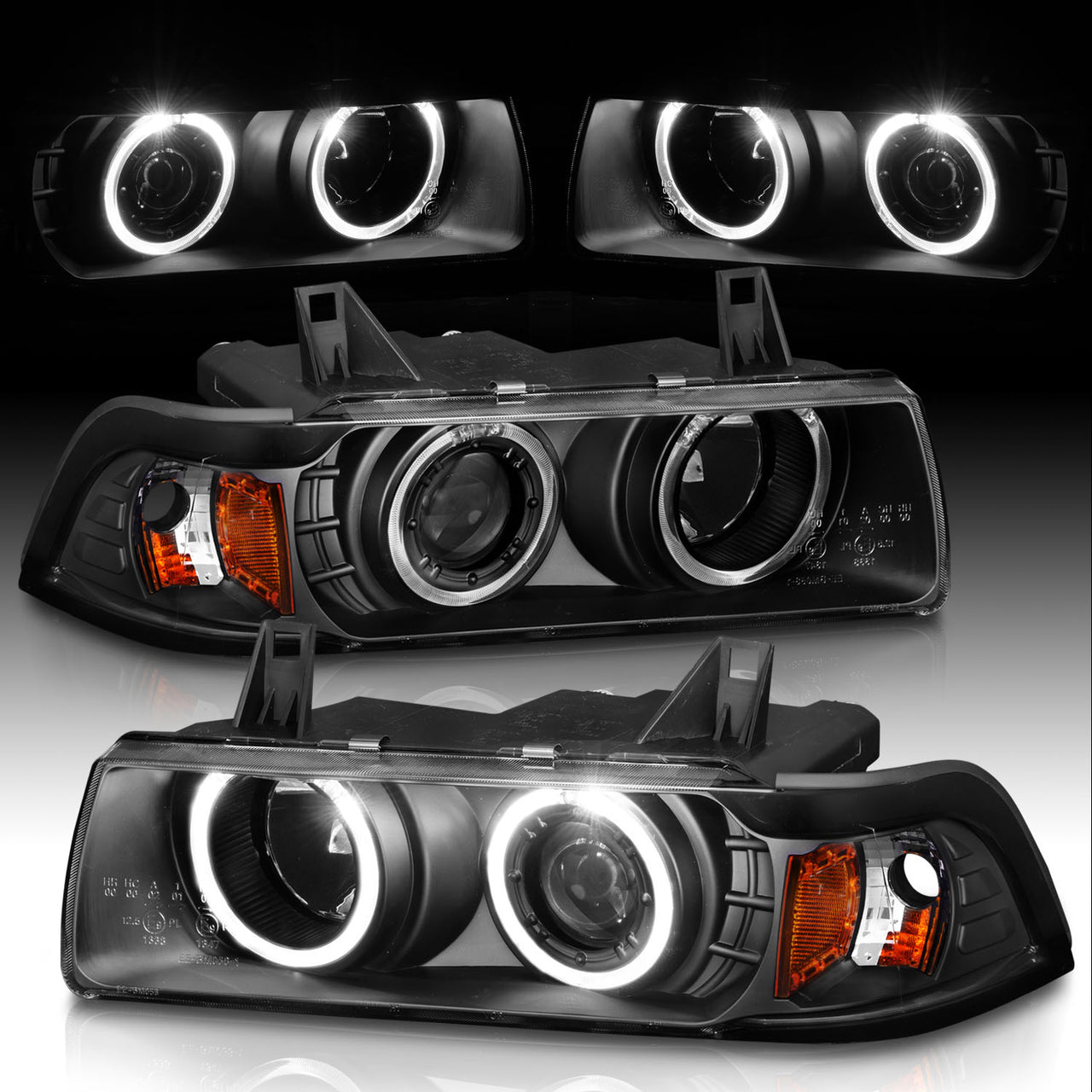 BMW 3 SERIES E36 92-98 4DR 1PC PROJECTOR HEADLIGHTS G2 HALO BLACK CLEAR AMBER
