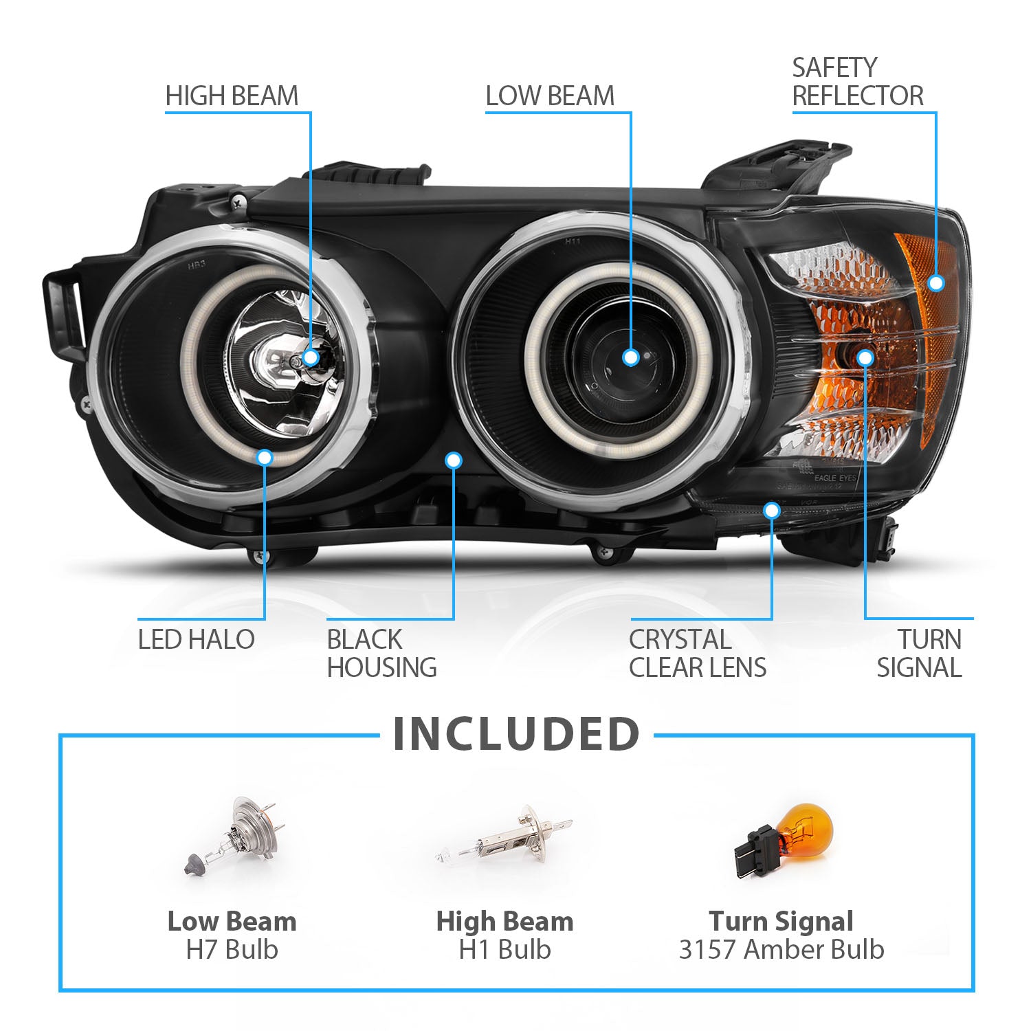 CHEVY SONIC 12-13 4D/HATCHBACK PROJECTOR HALO HEADLIGHTS BLACK CLEAR AMBER (RX HALO)