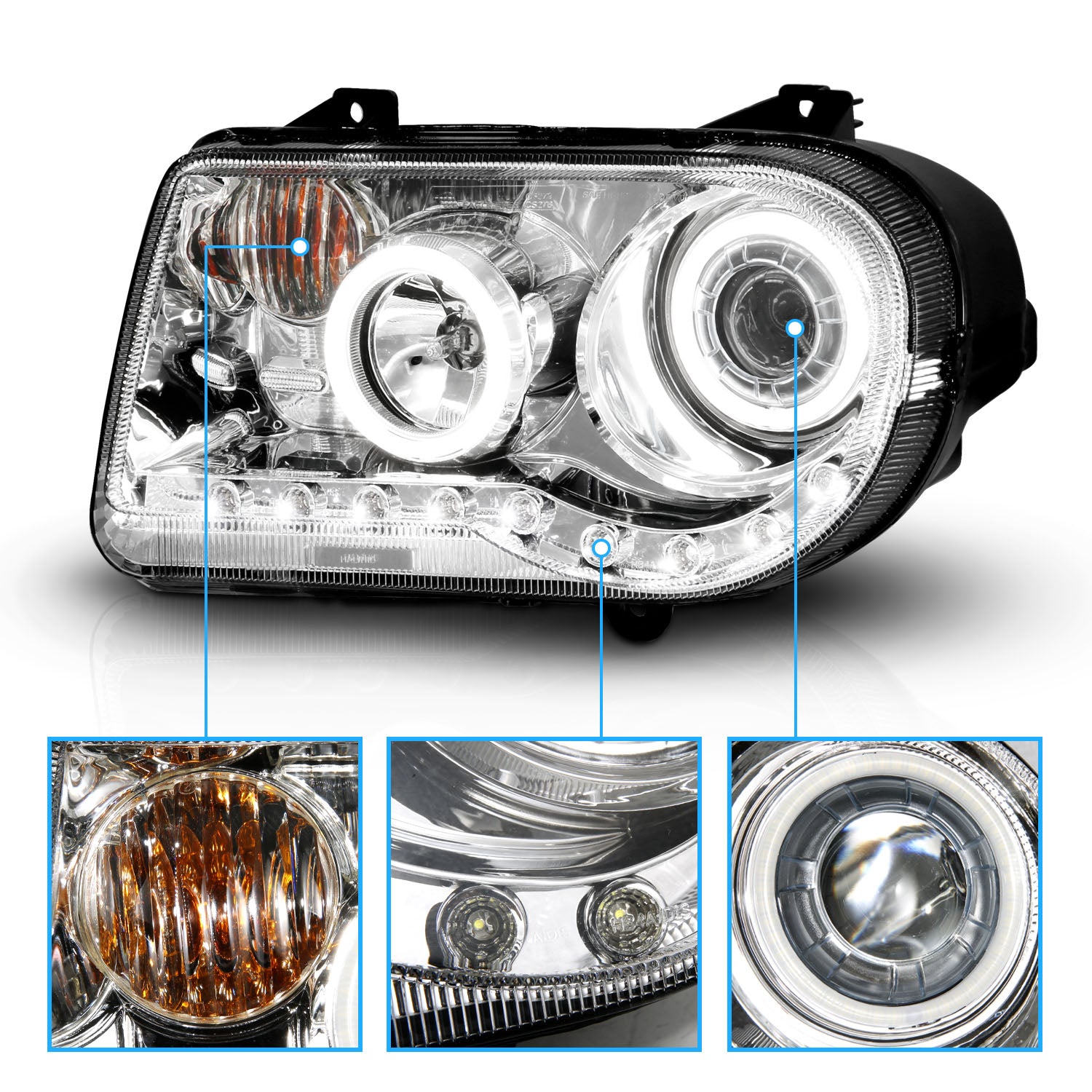 CHRYSLER 300C 05-UP PROJECTOR HEADLIGHTS G2 HALO LED CHROME (RX HALO) (W/O HID KITS) (OEM HID COMPATIBLE)