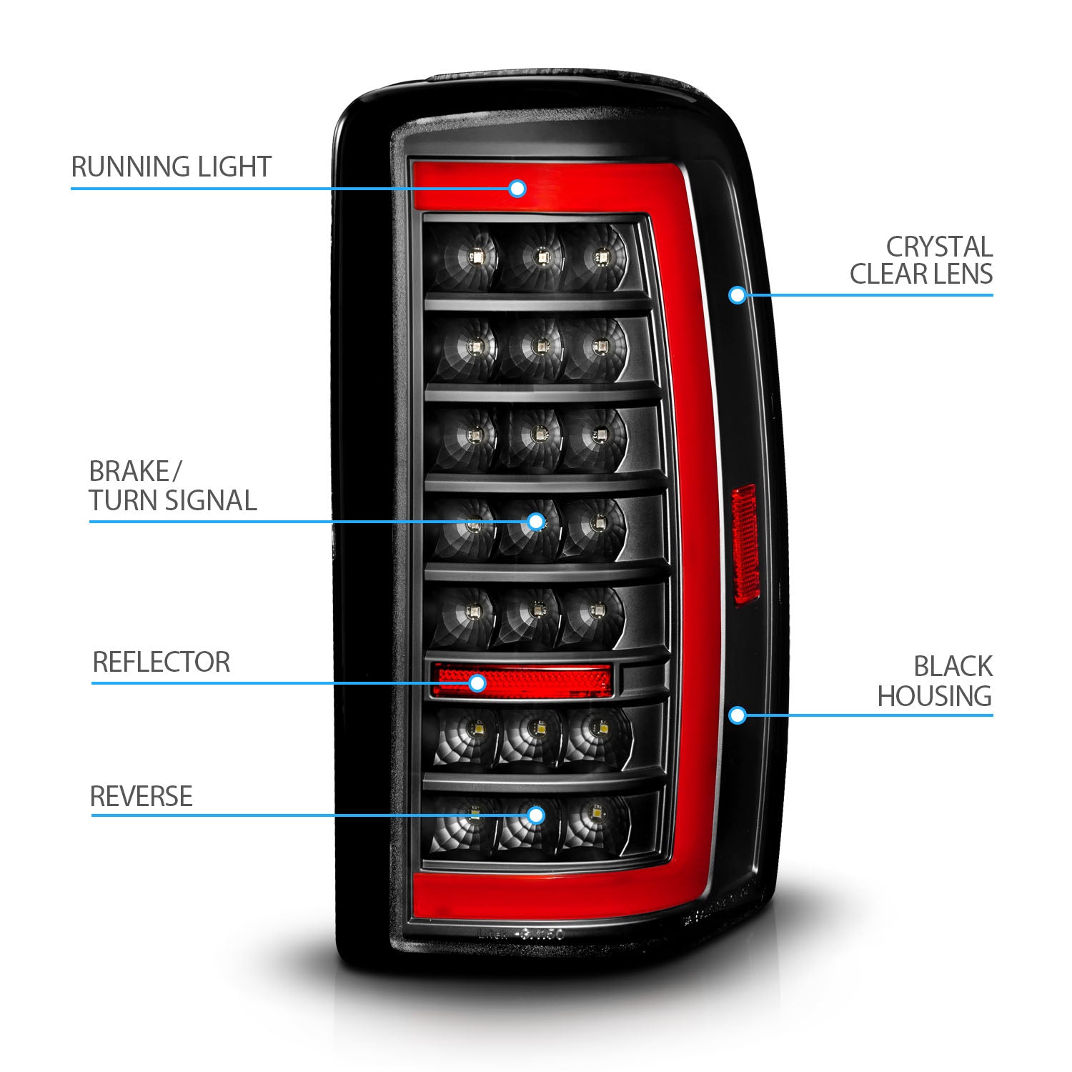 CHEVY TAHOE/SUBURBAN/GMC DENALI 00-06 LED TAIL LIGHTS G4 BLACK HOUSING CLEAR LENS W/C-LIGHT BAR