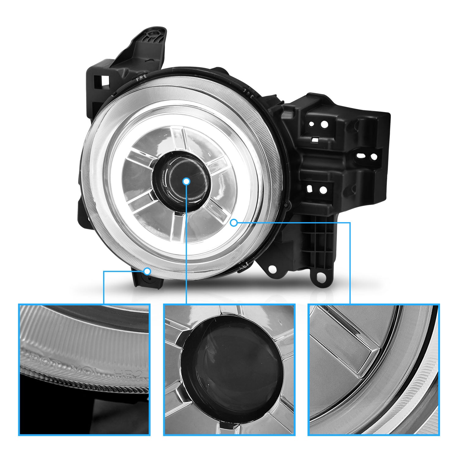 TOYOTA FJ CRUISER 07-14 PROJECTOR HEADLIGHTS CHROME CLEAR (RX HALO)